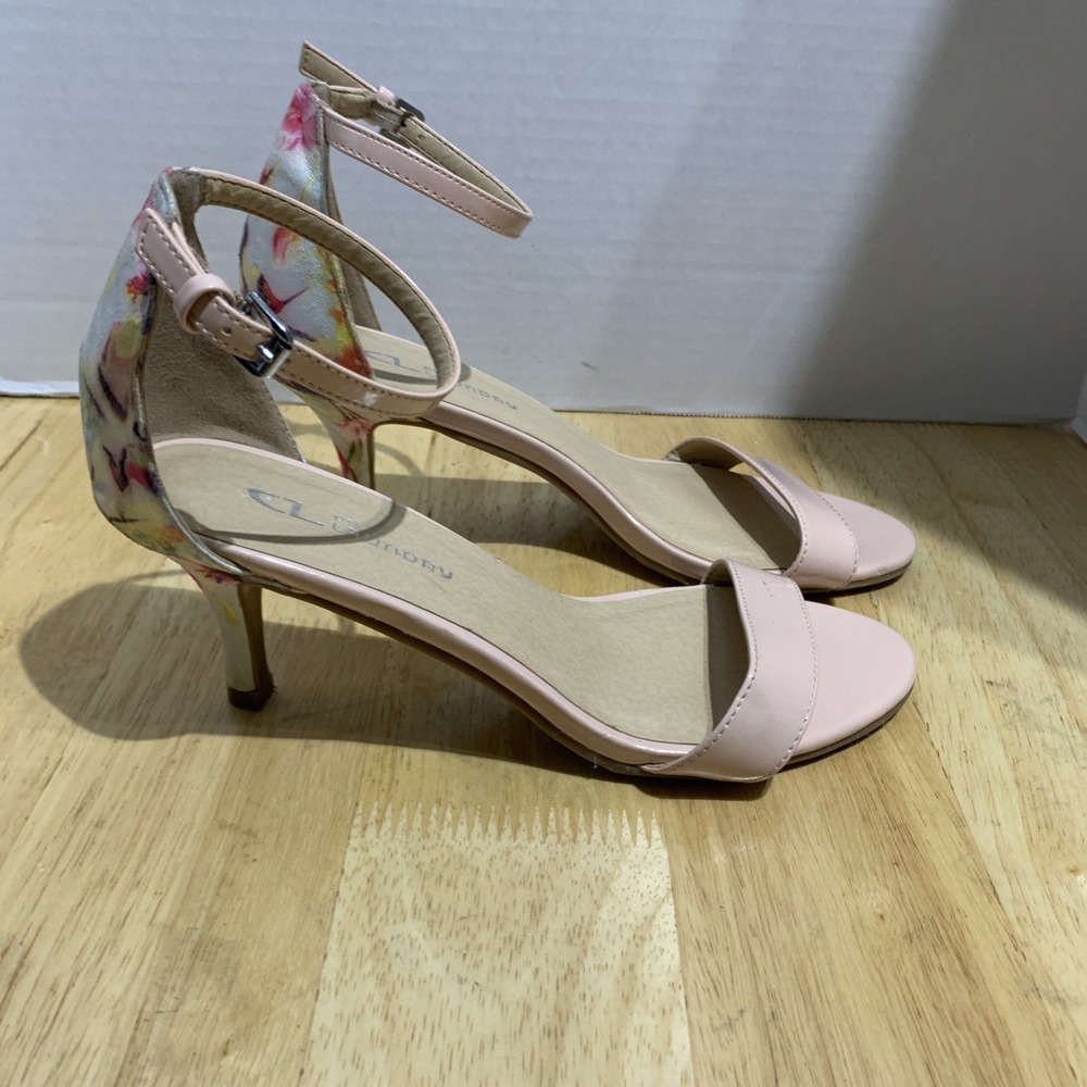 CL By Laundry Women's Heels Floral Heel‎ Ankle Straps Sz 8.5M